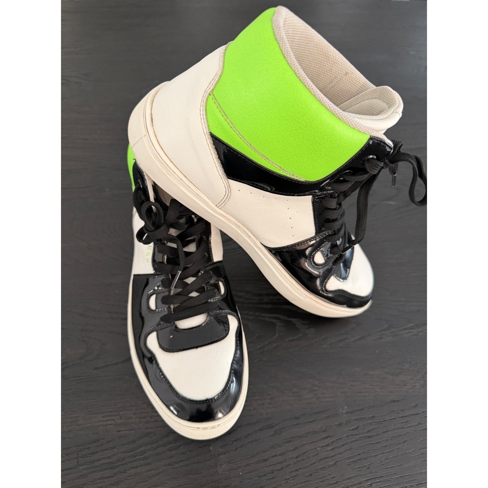 GUESS Mens Gmborough High Top Sneakers White Black‎ Neon Green Lace Up Size 9.5